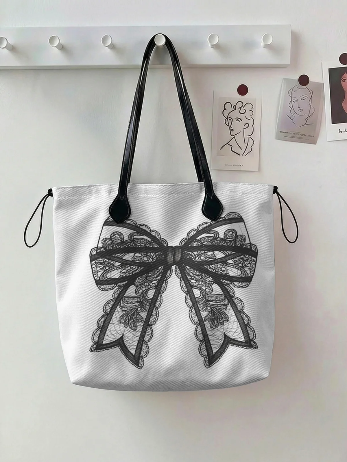 

Женская сумка с принтом в виде банта, вместительная сумка для покупок с кожаными ручками, повседневная сумка через плечо.