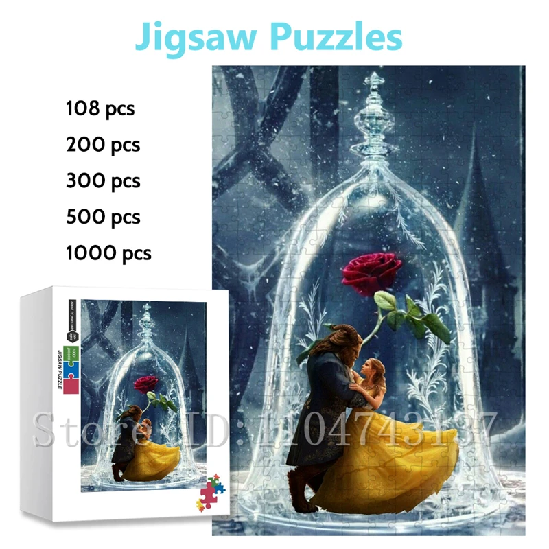 

New Arrival Disney Beauty and The Beast Puzzles Adults Stress Relief Toys 108/200/300/500/1000 Pcs Jigsaw Puzzles Handmade Hobby