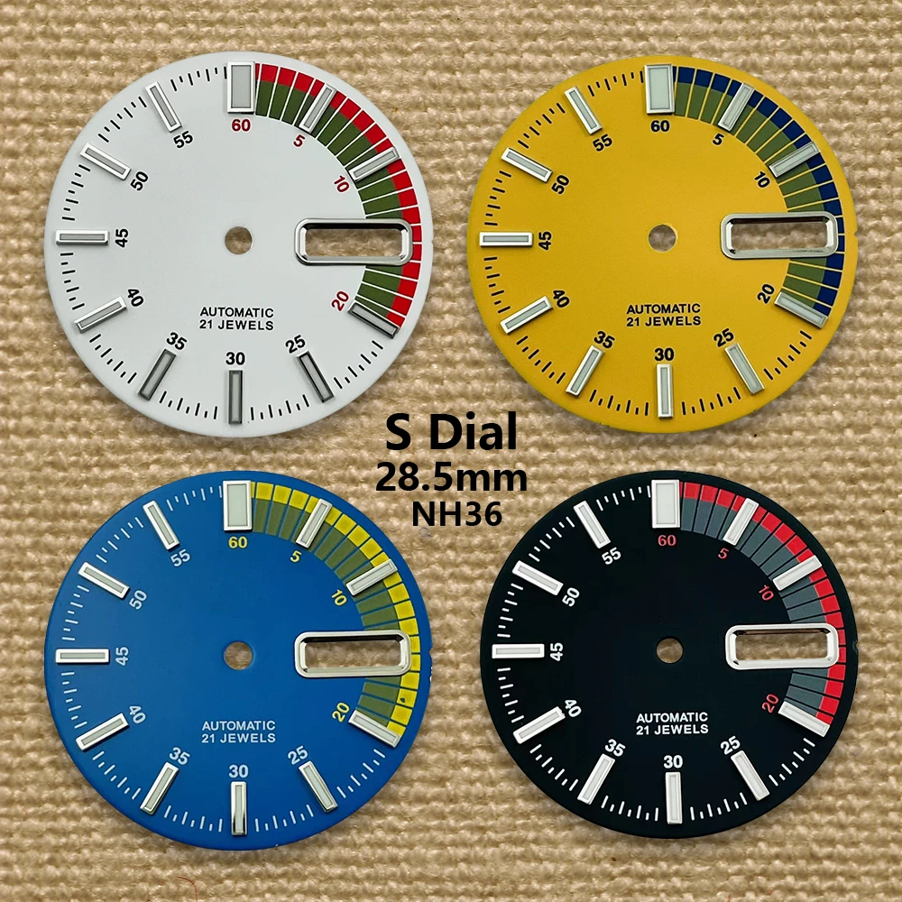 

28.5mm S5 Logo Diving Dial Fit NH36/4R36 Movement Green Luminous Matte Dual Calendar Dial Watch Modification Accessories