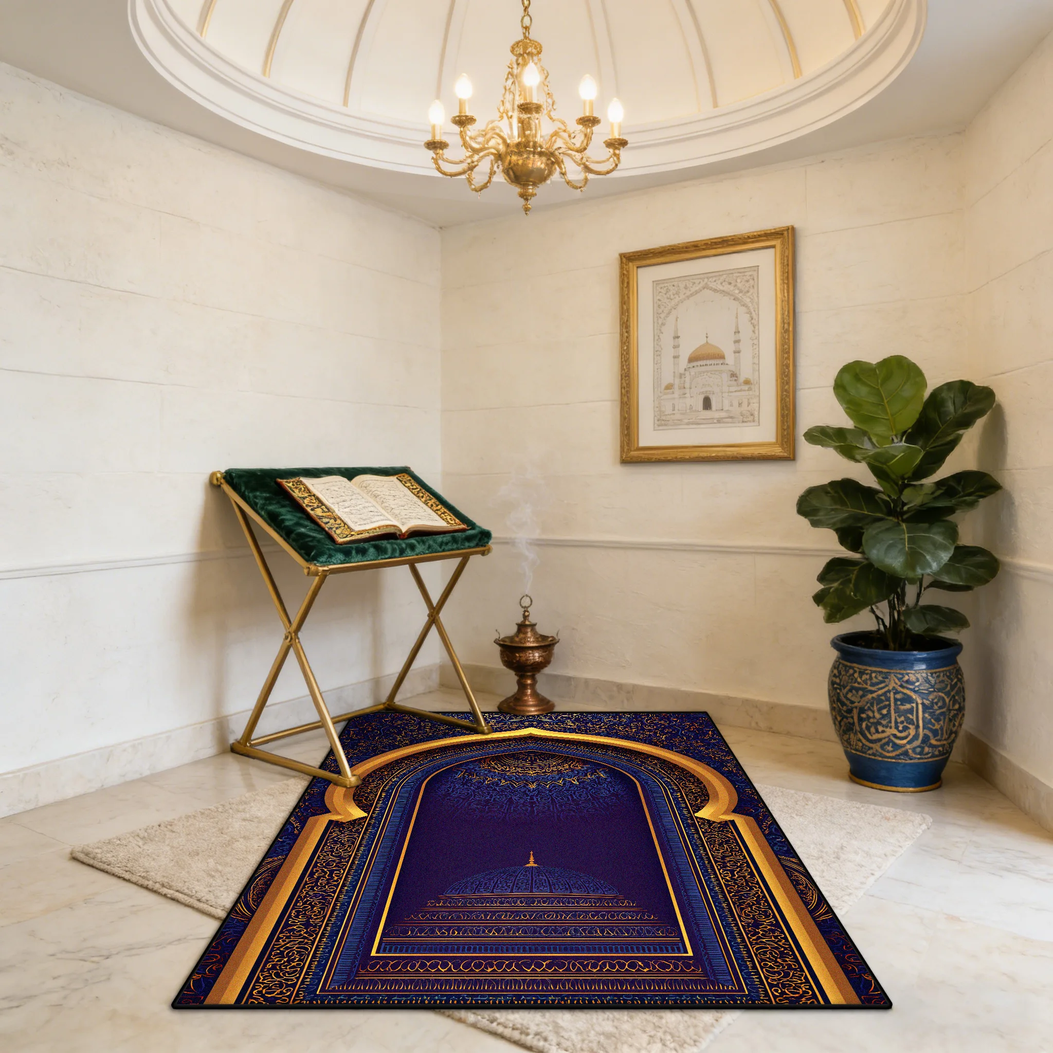 Islamic Ramadan Prayer Mat Non-slip Washable Musalla Prayer Mat Religious Style Home Decor سجادة الصلاة Machine Washable Soft