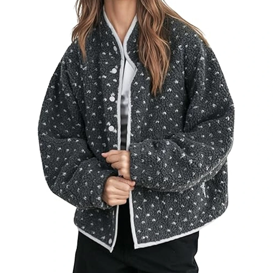 2026 Women's Fashion Lambswool Patchwork Check Coat, Autumn and Winter Zipper Edge Coat Printed Fleece Jacket