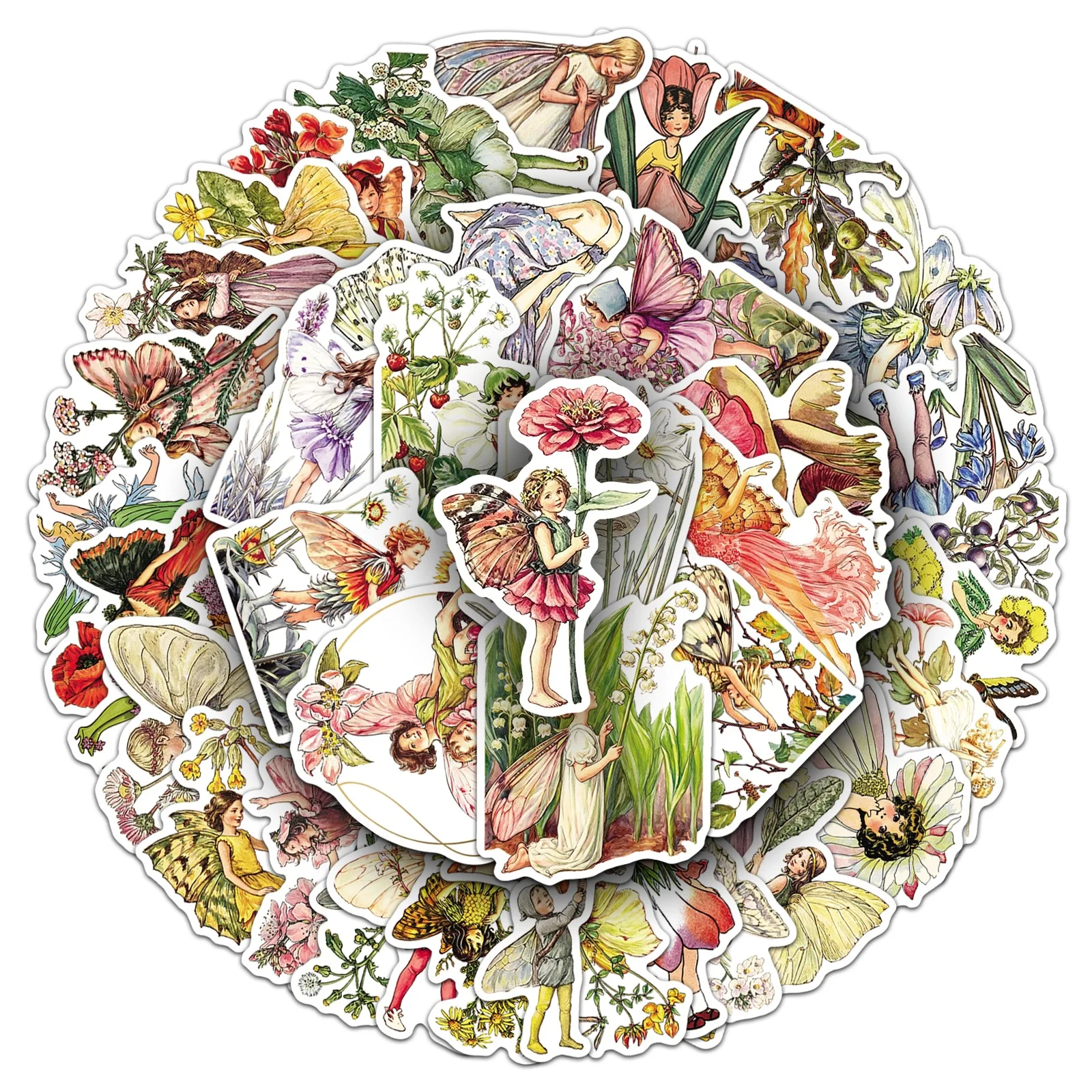 50 PCS Nordic Style Elf Fairy Tale Retro Flower Fairy Exquisite Stickers Decorate Vase Scrapbook Art Book Non Repeated Decals