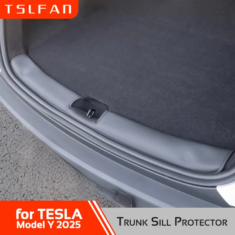 PU Rear Trunk Sill Protector Cover for Tesla Model Y 2025 Juniper Launch Anti-kick Sticker Guards Mat Plates Car Accessories