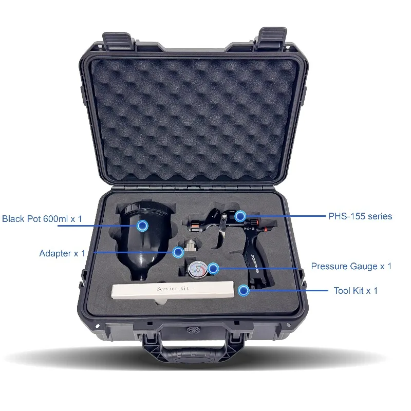 PHS-155 Professional Spray  Kit w/ Premium Case - 1.3mm Nozzle for Automotive, Wood & Metal Painting Coating Project