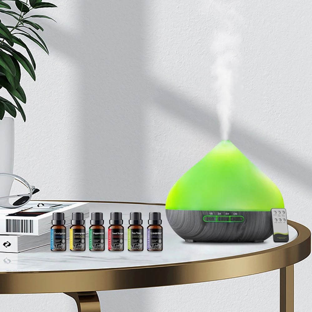 

Ultrasonic 500ml Essential Oil Diffuser Remote Control LED Lights Air Humidifier Includes 6 Premium Oils for Aromatherapy