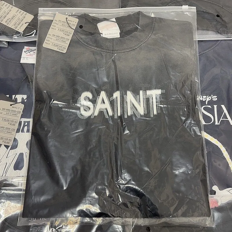 Saint Tshirts Phantom Logo Washed Retro Distressed Loose VTG Short Sleeve Men Women Summer Casual Streetwear Black Top Tees