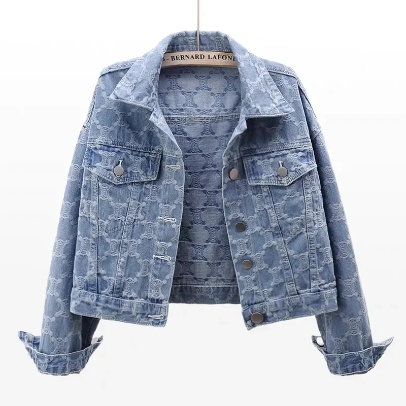 Spring Autumn Short Denim Jacket Women 2024 New Fashion Loose Leisure Coat Embroidery Single-Breasted Blue 3XL Overcoat Female