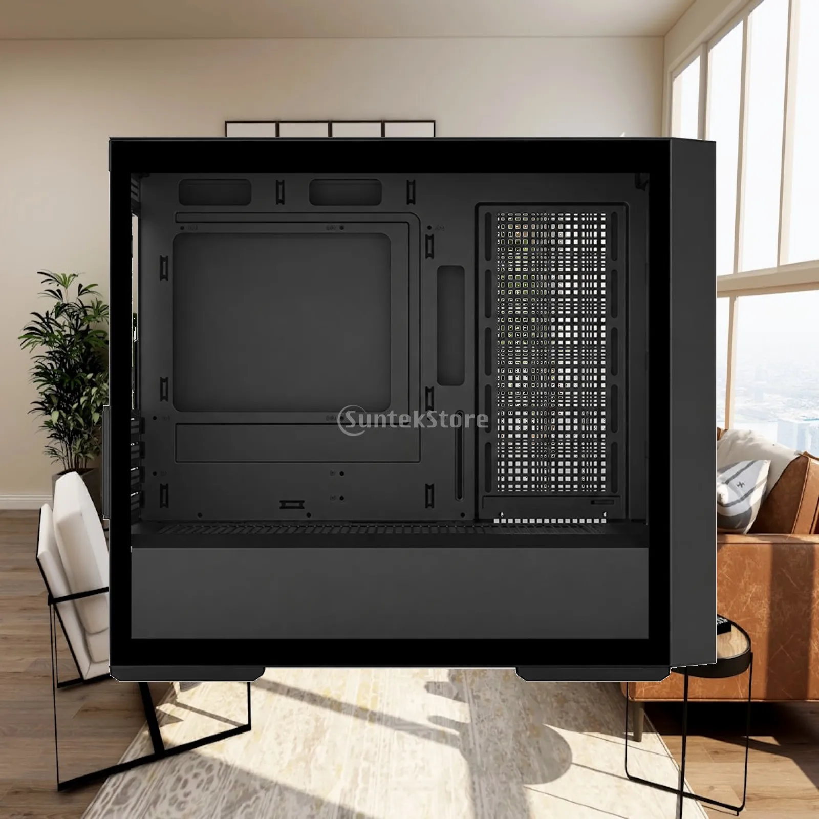 Micro Small Form Factor PC Case Cold Rolled Steel Black with Reinforced Glass Side Panel Ventilated Design and Lower PSU Mount
