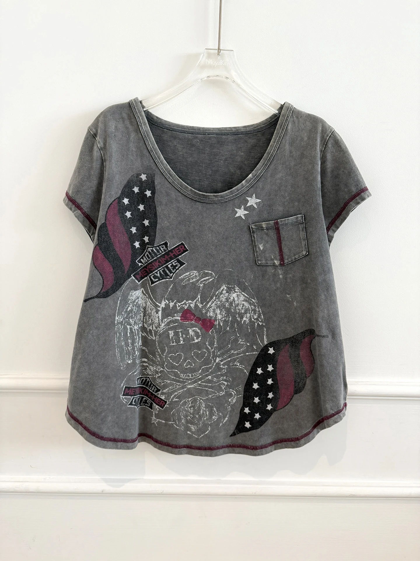 

Винтажная женская футболка Meysikim с принтом, из микроэластичного хлопка, облегающая, с круглым вырезом, коротким рукавом и буквенным узором