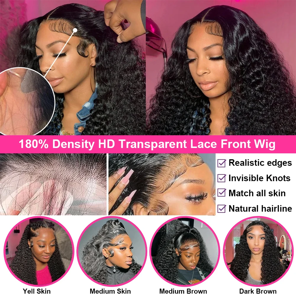 Deep Wave 13x6 Lace Frontal Human Hair Wigs 30 38 Inches Transparent Brazilian Remy Curly Lace Frontal Wig For Women On Sale