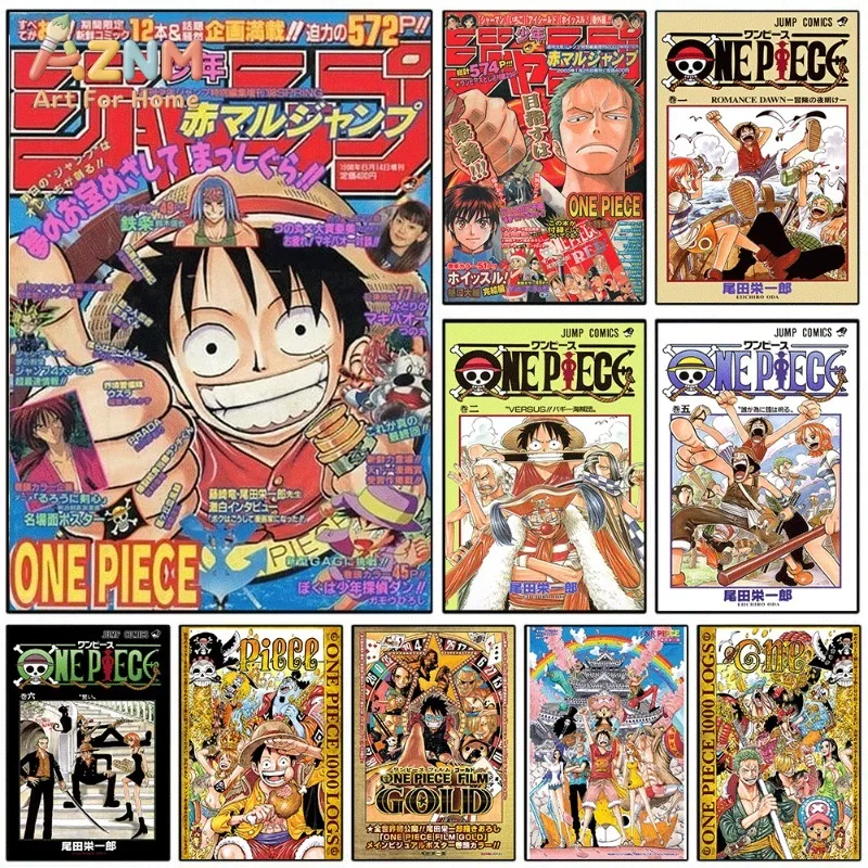 Vintage One Piece Manga Magazine Cover Canvas Wall Art Luffy Zoro Anime Unframed Canvas Print Poster for Boys Bedroom Living Roo