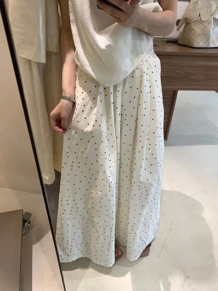 2024 Summer New Korean Style Elastic Waistband Polka Dot Casual Pants Women\'s High Waist Loose and Slimming Wide Leg Pants