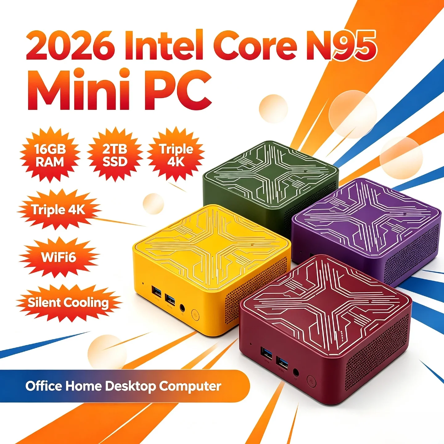 Core N95 Ultra Compact Mini PC 16GB RAM 2TB M.2 SSD Silent Cooling Triple 4K Display WiFi6 Office Home Pro