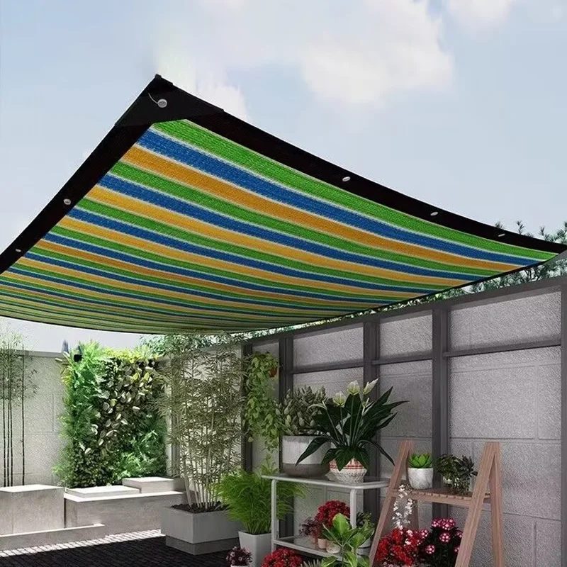 rainbow Beautiful Stripe Sunshade Net Garden Pavilion Sunblock Shade Cloth Balcony Privacy Screen Fence Netting Pool Awning