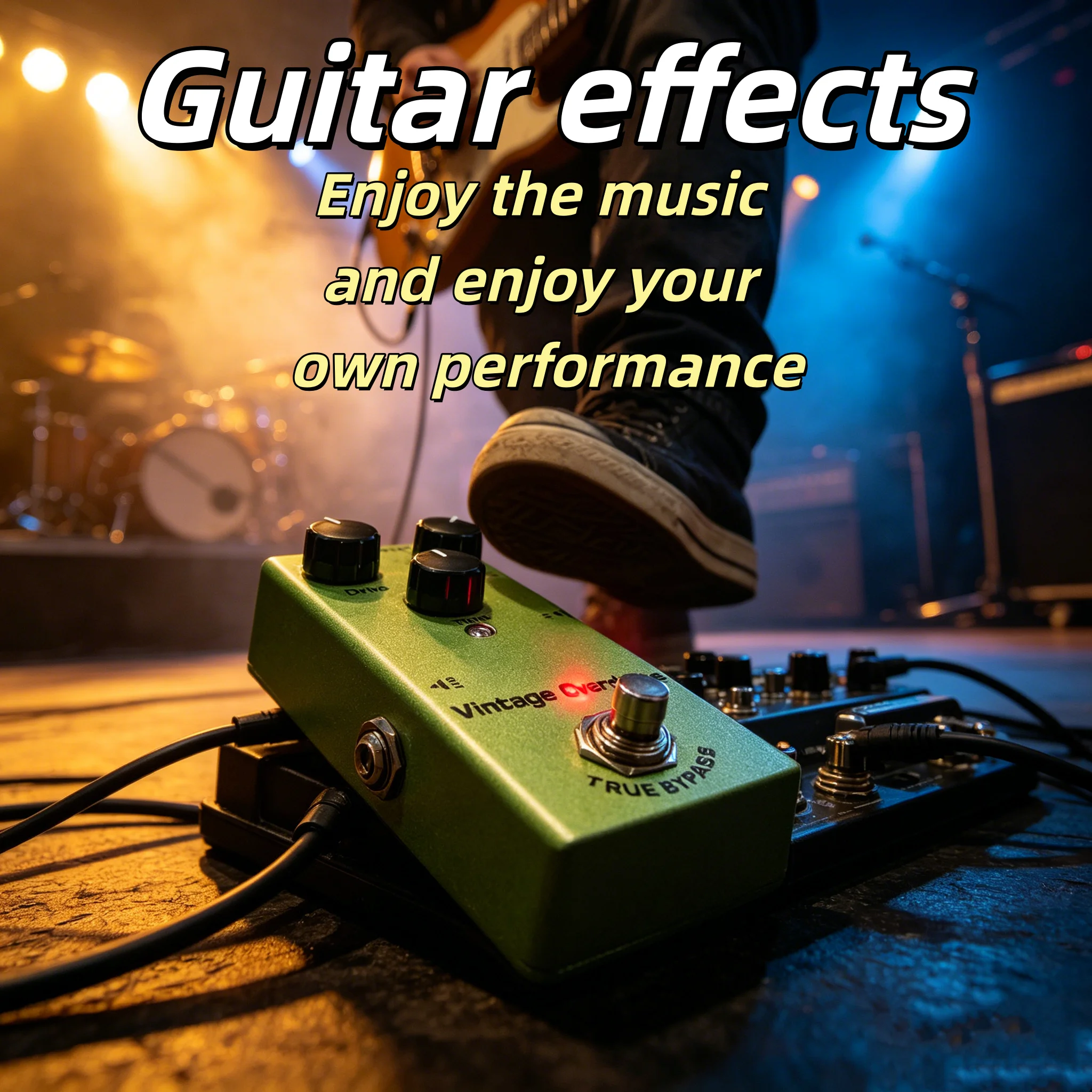 Itens essenciais para iniciantes aprenderem a tocar guitarra, Pedal de Overdrive para Guitarra Elétrica Ultimate Drive, Adaptador de Energia Retro, Fonte de Alimentação