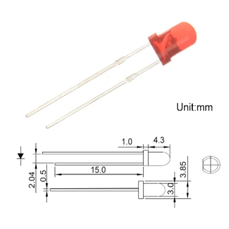 100pcs 3mm Red Color Diffused Led Round Dip F3 Dc 2v 20ma Light Lamp