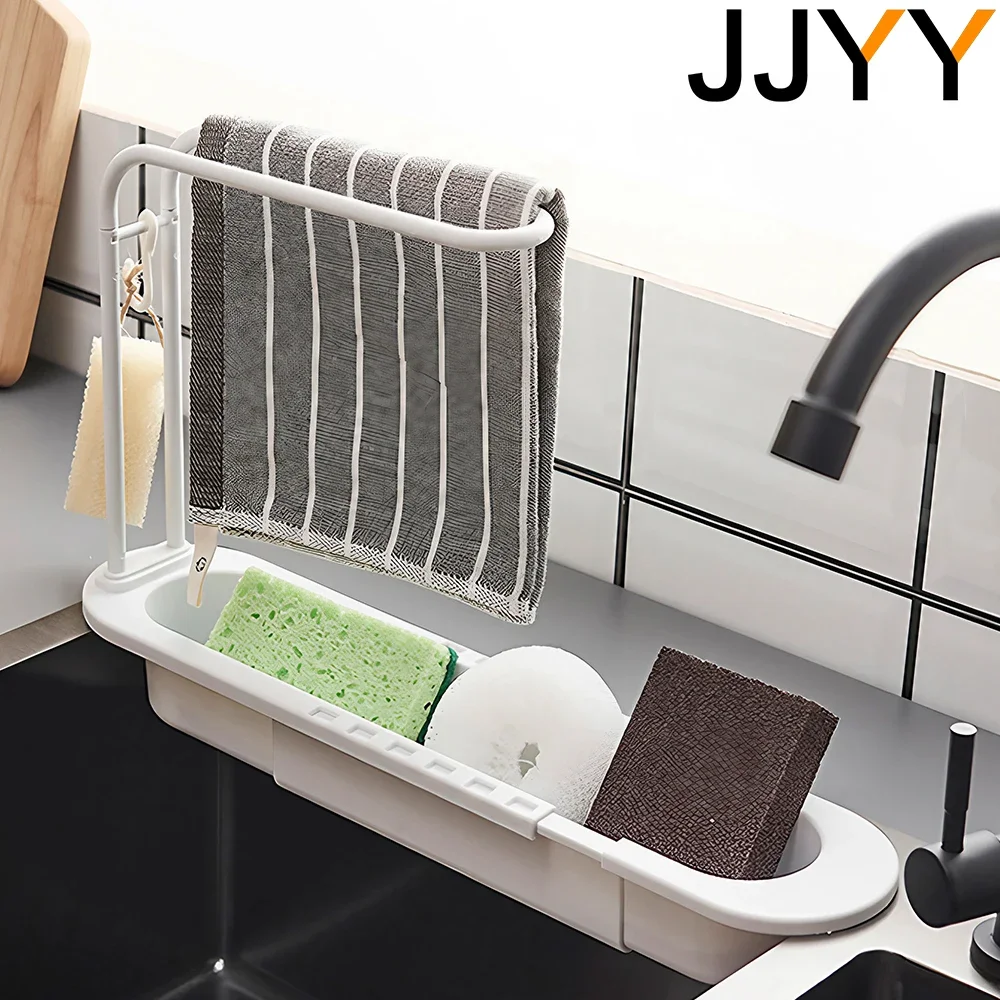 JJYY Expandable Sink Drainer Soap Sponge Holder Self-adhesive Kitchen Sink Basket Kitchen Supplies