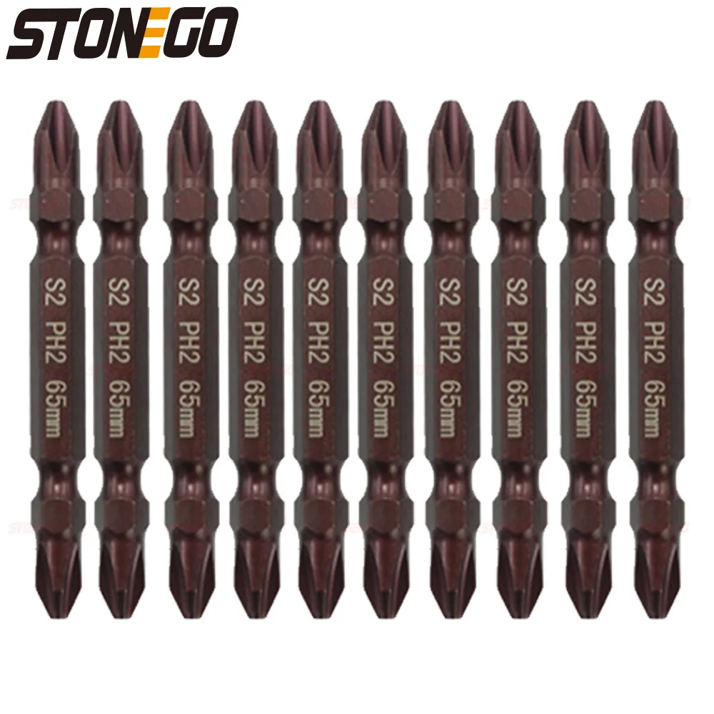 STONEGO 2/10PCS Magnetic Double-Head Screwdriver Bits, PH2 S2 Alloy Steel, 65/100/150mm Length