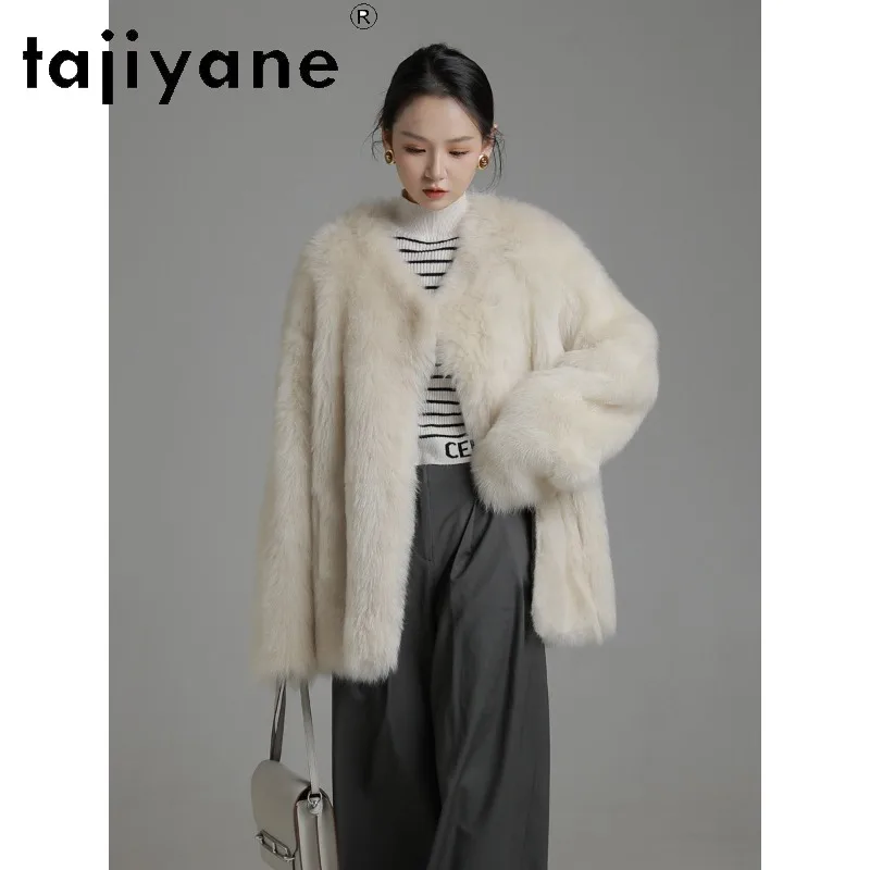 TAJIYANE Real Fur Coat Woman Natural Tuscan Sheep Shearling Fur Jacket Mid Length Fourrure Overcoat Womens Winter Coats Пальто