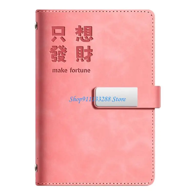 G88D เครื่องหนังนักวางแผนงบประมาณ 90 หน้าแผ่นงบประมาณ 6 วงแหวน Binder ครอบคลุมสมุดบันทึกเงินที่เติมได้สำหรับการวางแผน