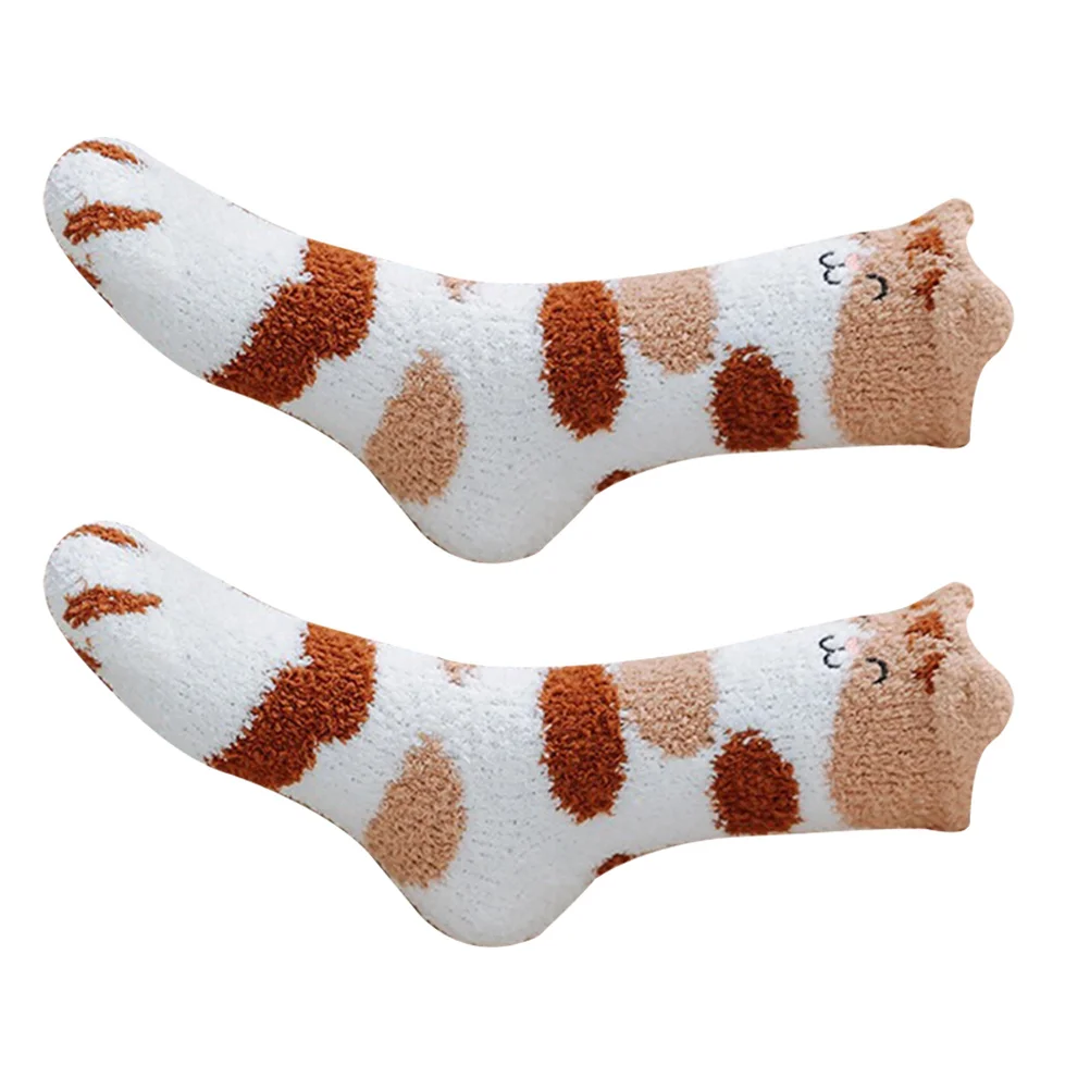 

1Pair Coral Fleece Socks Cat Paw Design Elastic Ankle Warm Soft Breathable Winter Slipper Socks for Women Home Sleep Christmas