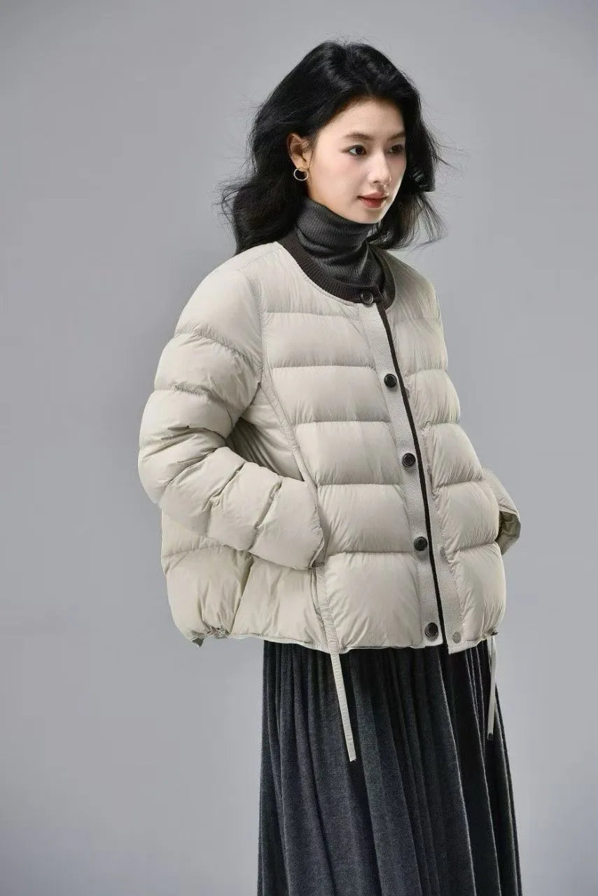 

Зимняя куртка-пуховик с круглым вырезом в стиле пэчворк, женская однобортная теплая куртка-паркер, женская утепленная верхняя одежда с карманами на белом утином пуху