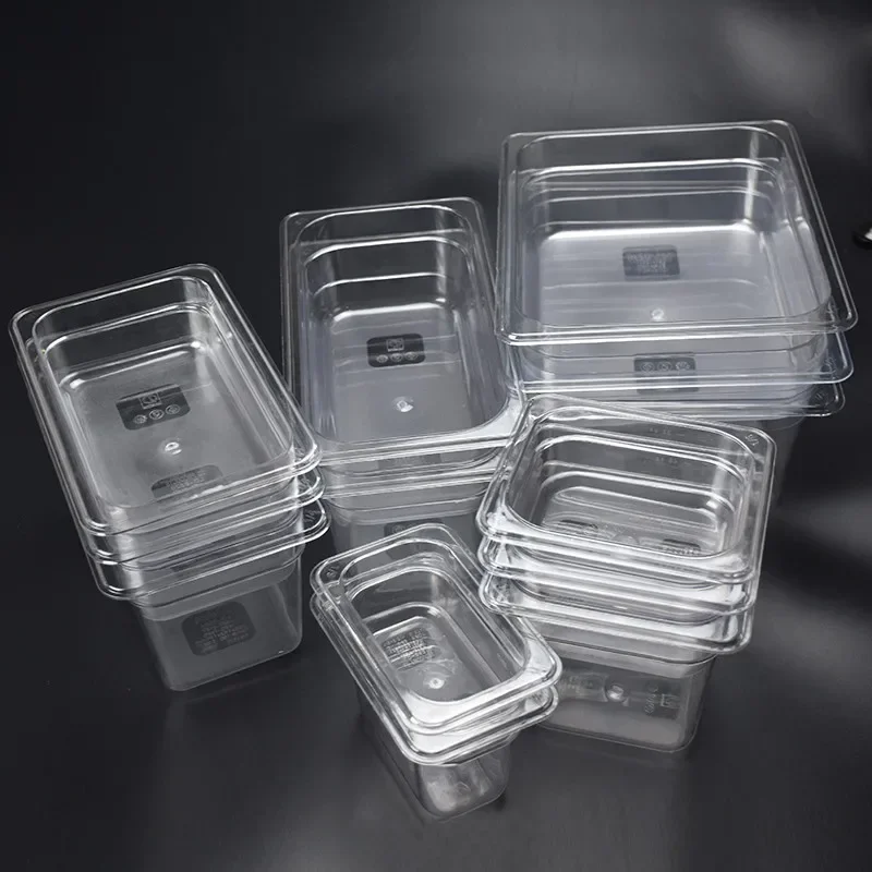 PC Acrylic Plastic transparent pick up GN pans Visible food Pots Square Exhibition Plate Score Basin Containers Storage Box Tray
