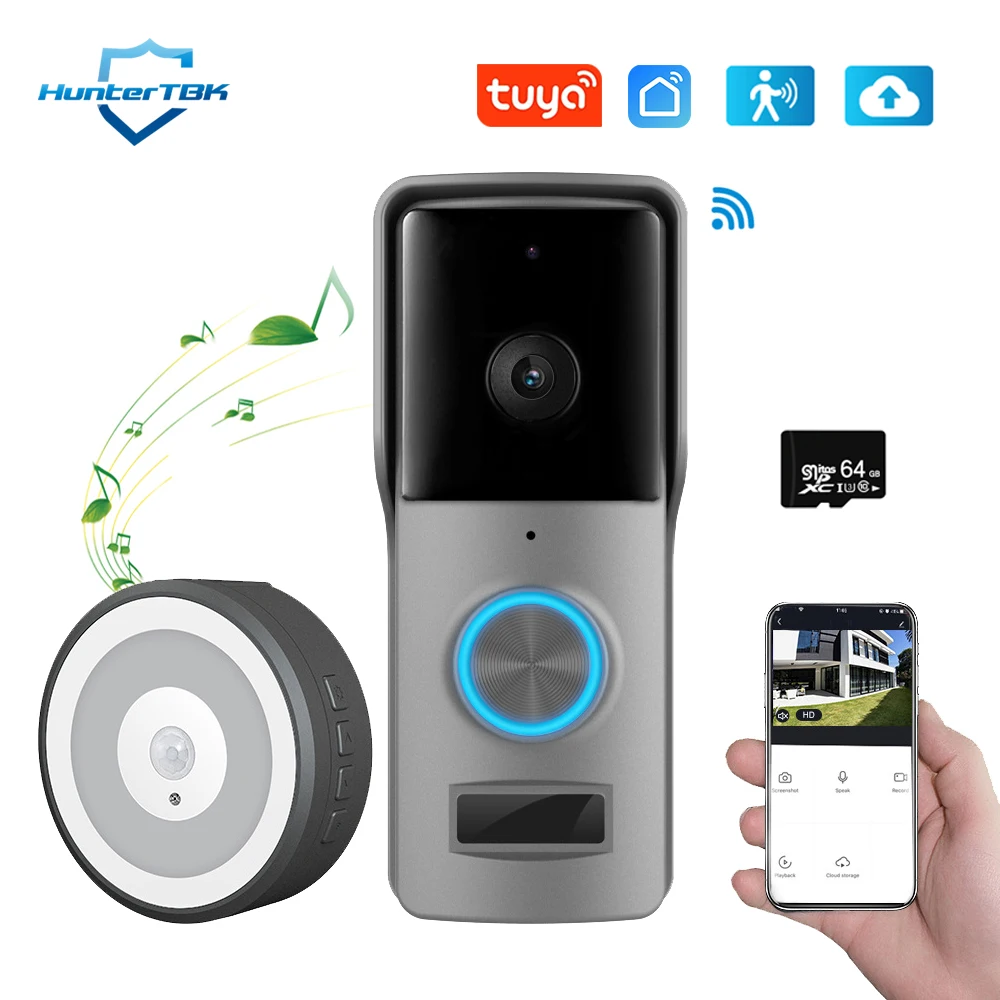 Impermeável Wi-Fi Video Campainha, Tuya Câmera de Segurança Inteligente, Campainha, Casa Sem Fio Campainha, DC AC Alimentado Por Bateria, 1080P