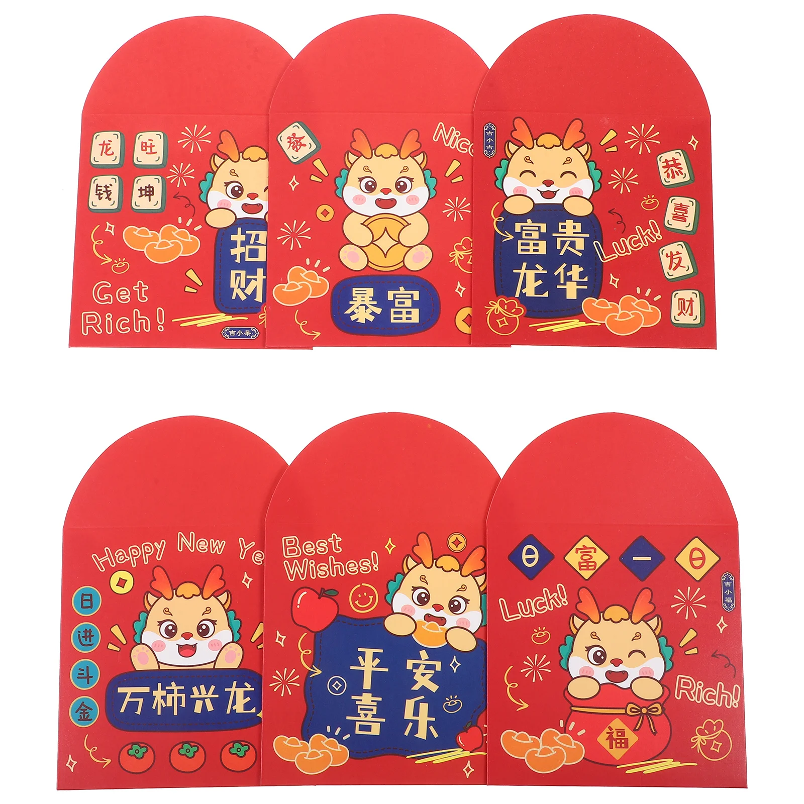 6pcs Cartoon Zodiac Red Envelopes Dragon Year Design Chinese New Year Gift Spring Festival Red Packets Reusable Money Envelopes