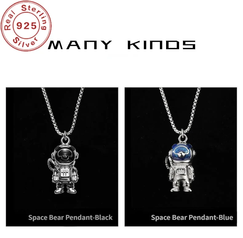 

925 Silver Space Bear Necklace Men's Influx of Hundred Hip-hop Style Hot Top1 Gothic Кольца Necklace