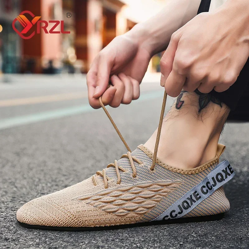 Yrzl mocassins masculinos sapatos de caminhada ao ar livre respirável sapatos casuais anti-deslizamento masculino malha moda verão rendas sapatos masculinos