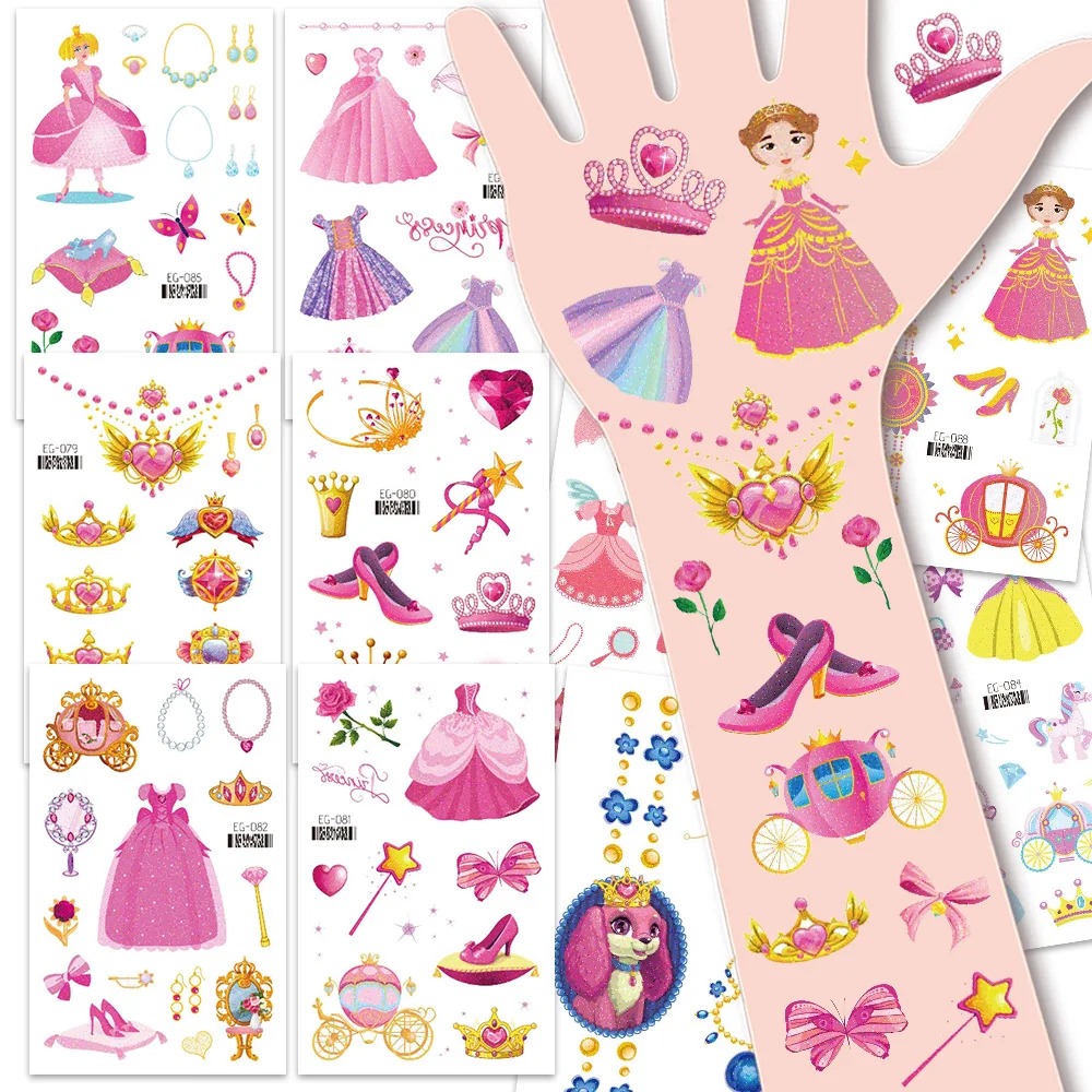 12 Sheets Glitter Princess Temporary Tattoo Stickers,Princess Birthday Party Favors Supplies Decorations Gifts