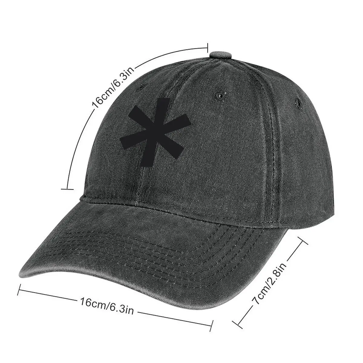 قبعة بيسبول مغسولة "Black Asterisk Simple, Bold Symbol - على أساس فن الرسم"