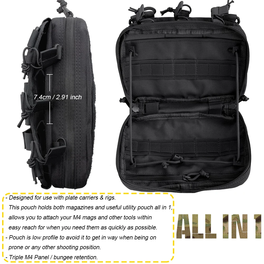 Triple Mag Admin Pouch Tactical Magazine Pouch Molle Utility EDC Organizer Detachable Inner Pocket Mag Holder for M4 M16 5.56mm view 5