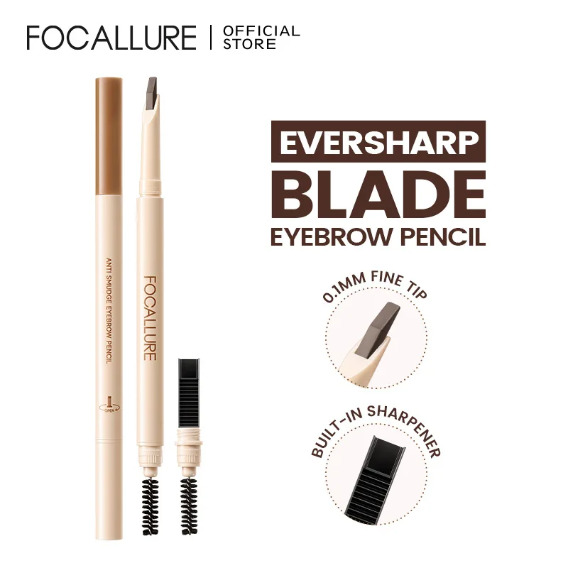 قلم حواجب منجل مزدوج الرأس من فوكالور، نحيف وطبيعي ومتين ومقاوم للماء ومقاوم للعرق مع فرشاة مريحة للمبتدئين