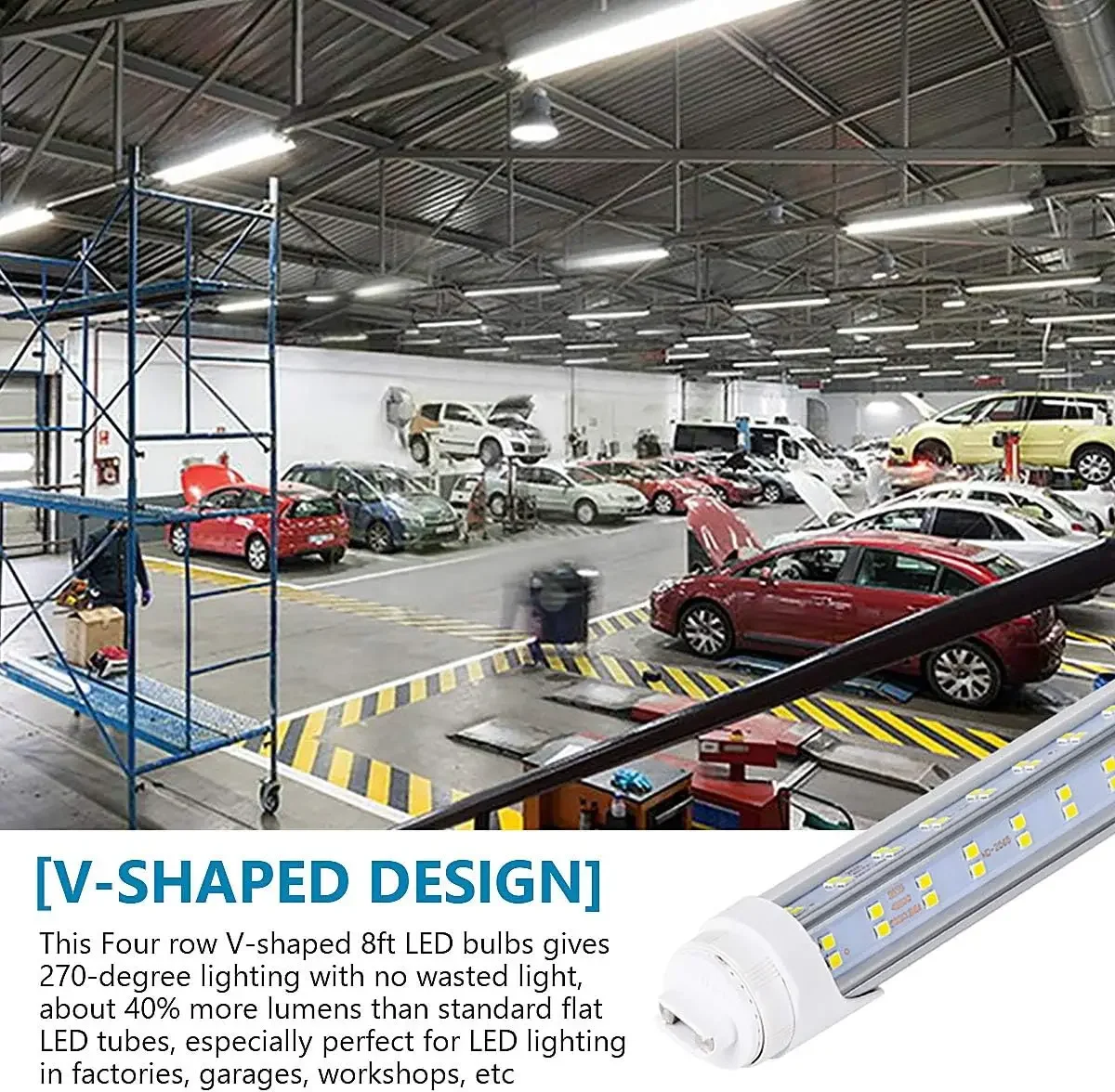 10 قطع مصابيح أنبوبية LED، 8 أقدام، 100 وات على شكل حرف V، لمبة R17D/HO 8FT LED، 6000K أبيض بارد، 14500LM، غطاء شفاف