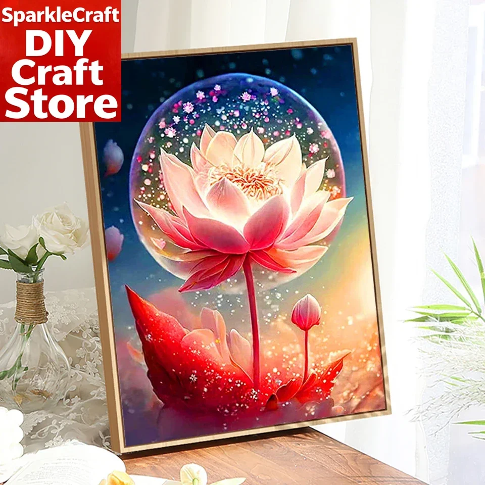 1PC frameless 5D New Art Diy Pink lotus Diamond Painting Flower Mosaic Kit Full Square Round Embroidery Lotus Handicraft Home De