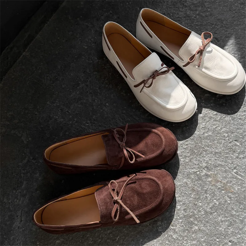 New Spring Autumn Sheep Suede Woman Shoes Chunky Heel Loafers Round Toe Shoes for Women Ladies Low Heel Cow Leather Women Pumps