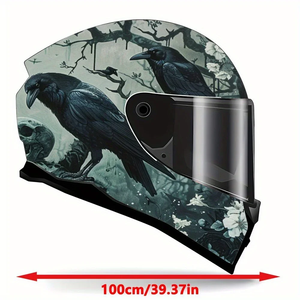 Black Raven and White Flower Eerie Conversation Theme Graphics, Motorcycle Helmet Decals - Durable PVC; Motorcycle Racing Helmet