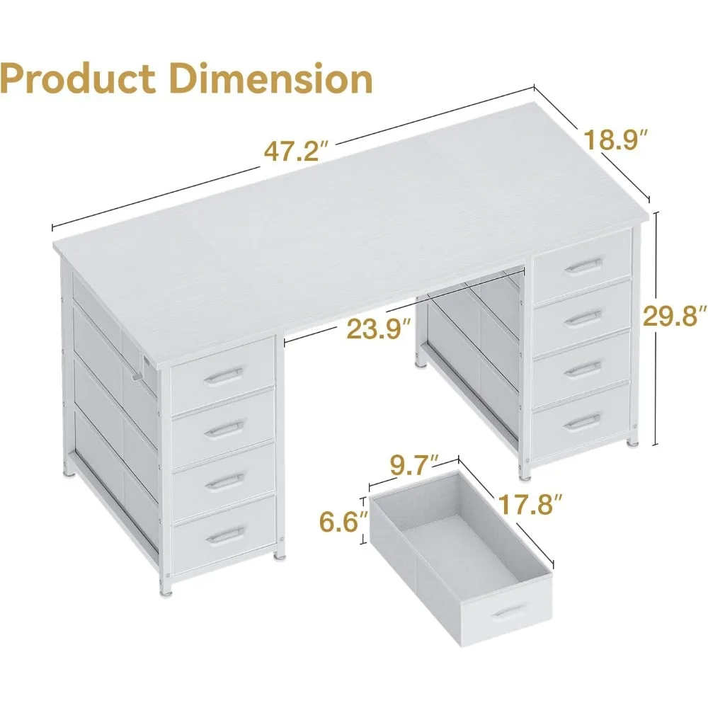 Modern White Office Desk with 8 Fabric Drawers 3