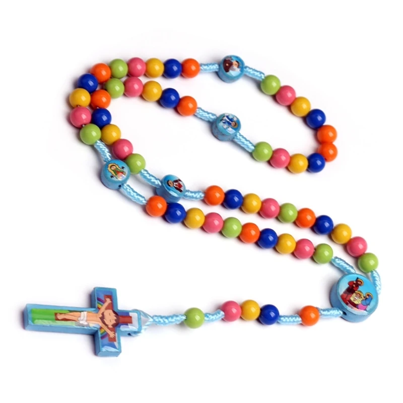 Collana del rosario del fumetto del capretto Perline colorate Gioielli preghiera cattolica Regalo cattolico Dropship