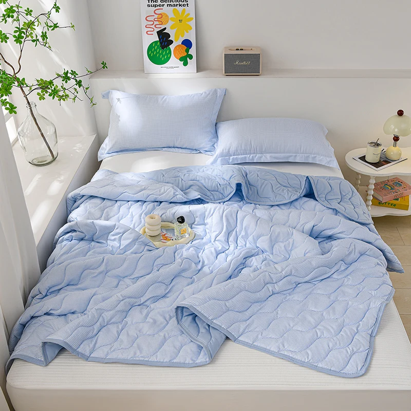1PC Gingham Check Summer Quilt 3 Colors Optional Soft Washable Lightweight Breathable Air Conditioning Comforter