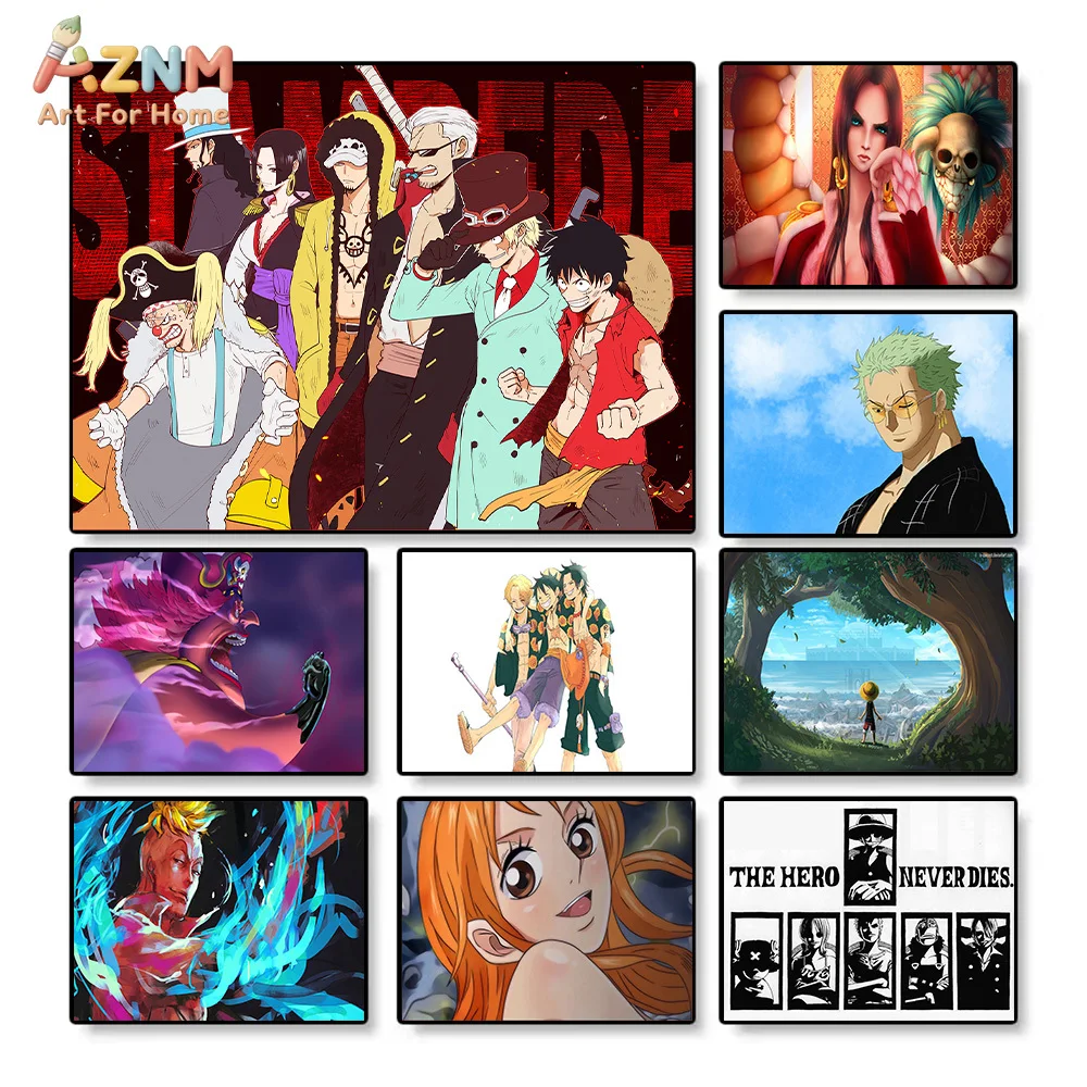 AZNM - Lienzo Decorativo con Diseño de Anime One Piece Stampede, Luffy, Boa Hancock, Buggy, Trafalgar Law, Impresión HD sin Marco, Pintura Moderna para el Hogar y la Habitación