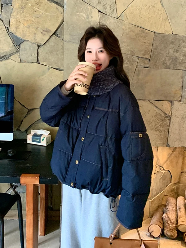 

Blue Knitted ort Puffer Jaet Women's Winter Coat 90 White Du down Warm Outerwear Sli Commute Sle Korean Loose Fit