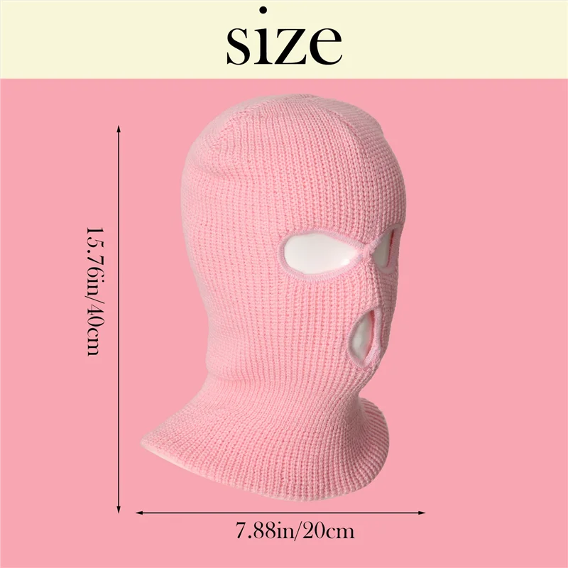 Full Face Cover Ski Mask Hat 3 Holes Balaclava Windproof Knit Beanies Bonnet Winter Warm Unisex Caps Pink