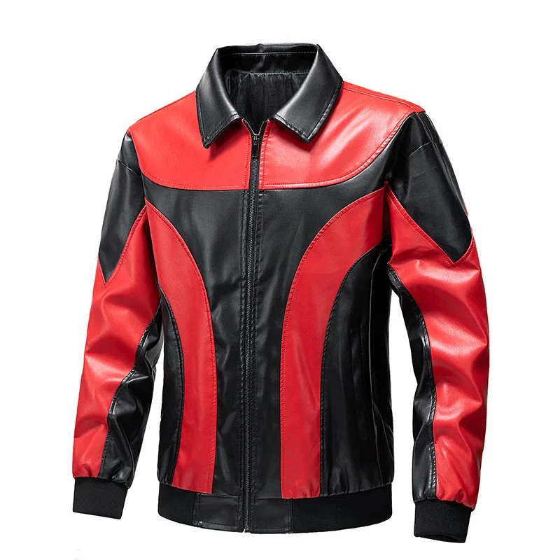 

Men's Lapel Leather Jacket Spring and Autumn Fashion Short American Motorcycle Suit Pu Leather Jacket