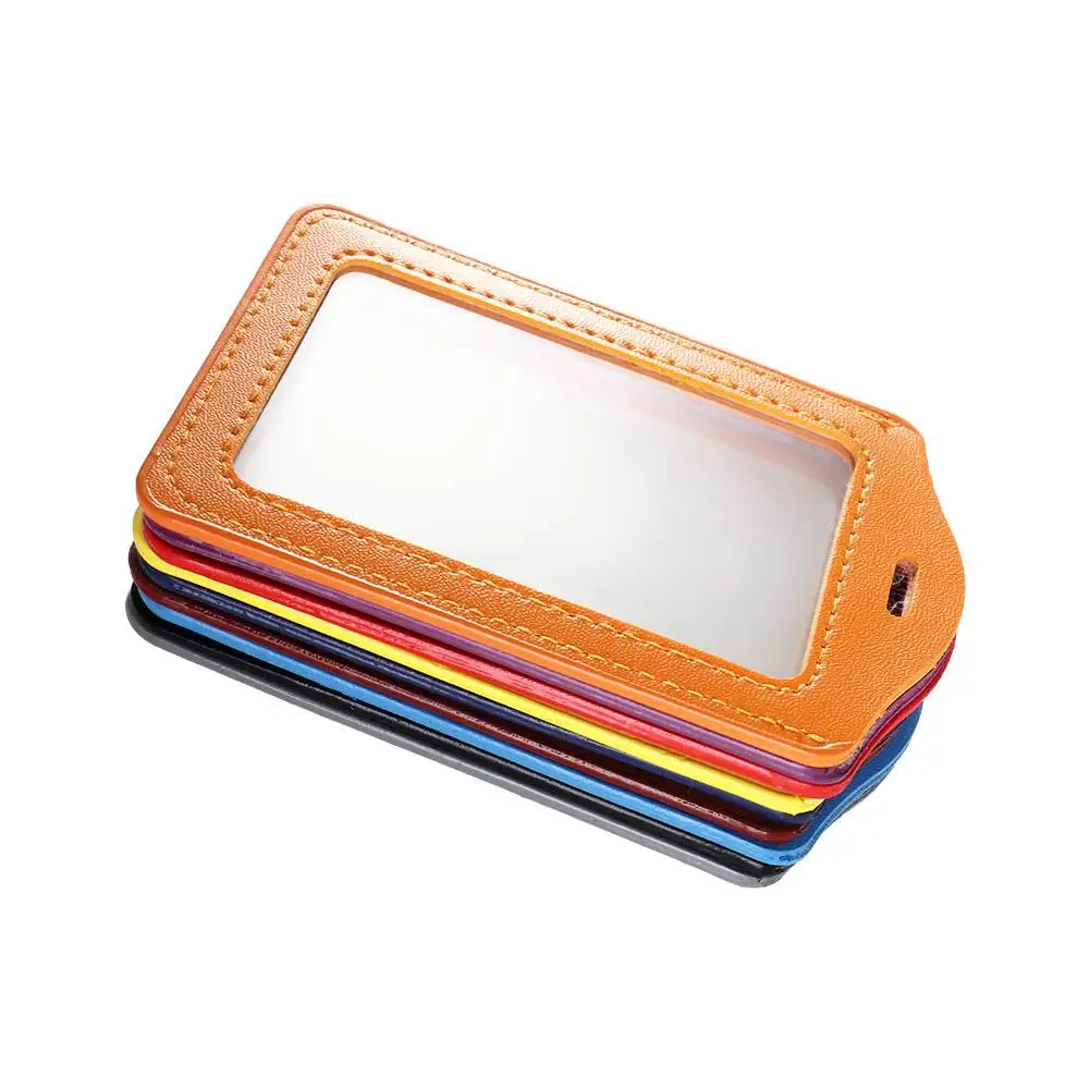 PU Leather ID Badge Case Double-Sided Transparent Business Card Holder Work Identity Colorful Name Card Cover Credit Card