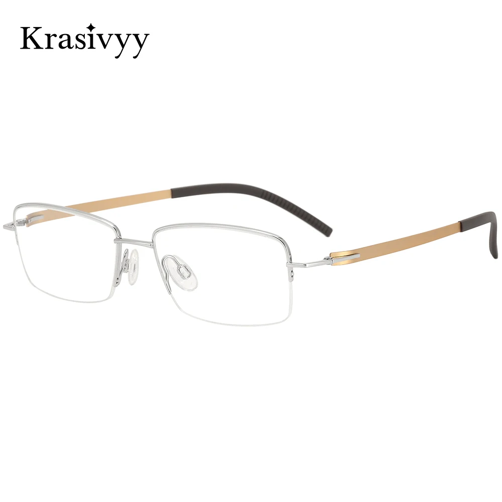 

Krasivyy Pure Titanium Glasses Frame Men Ultralight Screwless Square Prescription Eyeglasses Women European Half-Rim Eyewear