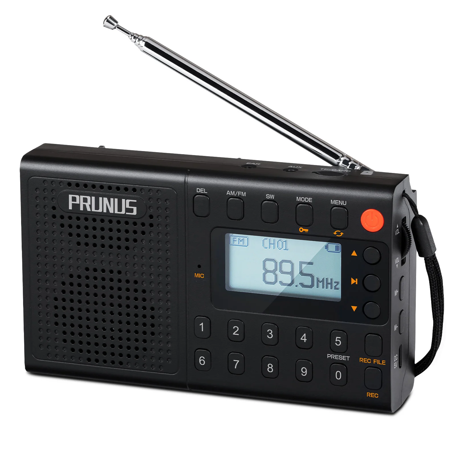 PRUNUS-reproductor Digital MP3 para J-401, Radio AM, FM, con tarjeta TF, AUX, altavoces con cable, receptor de Radio recargable portátil