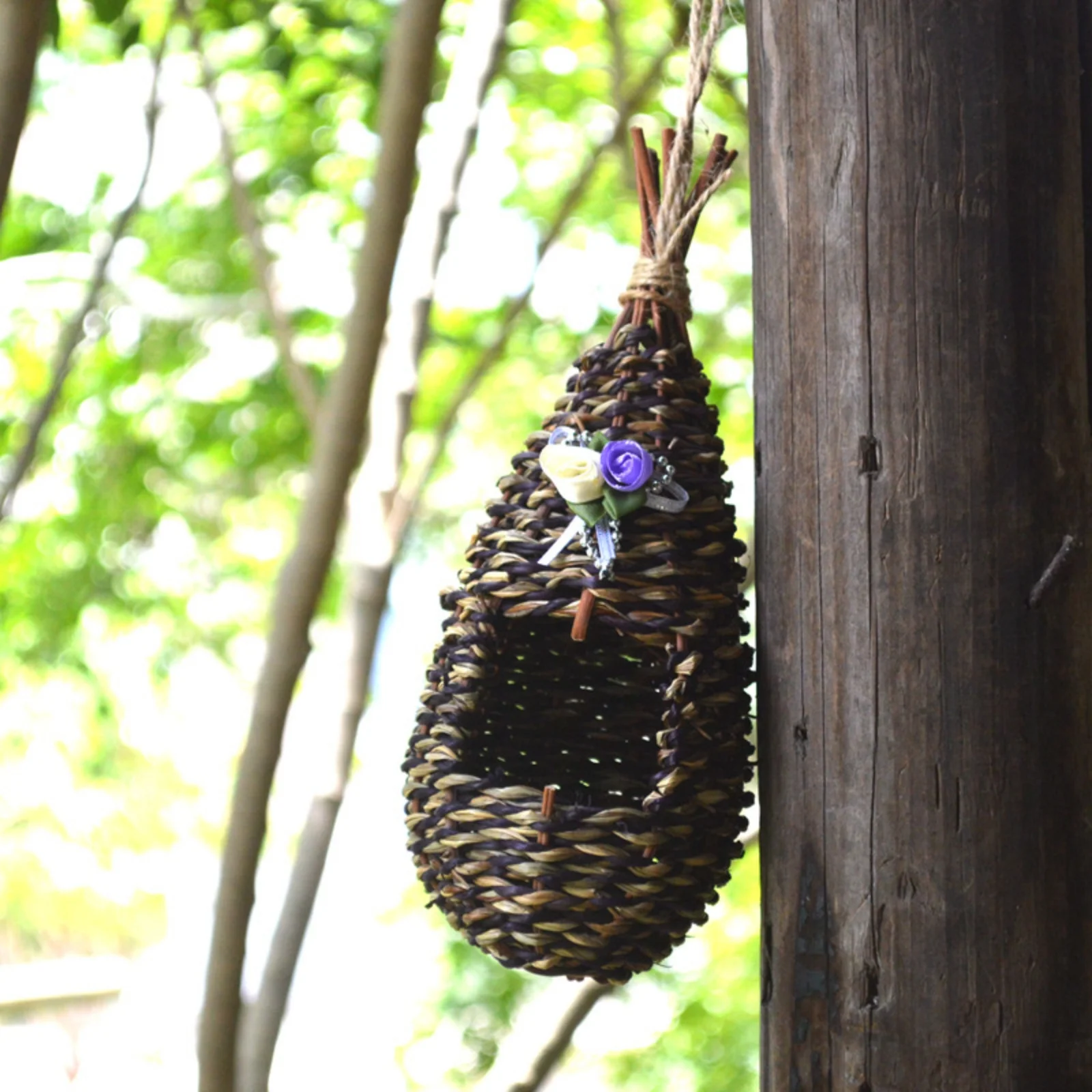 Bird Cage Natural Grass Egg Cage Bird House Outdoor Decorative Weaved Hanging Parrot Nest Houses Bedroom ﻿